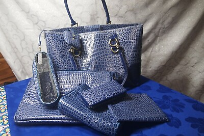 #ad Travel Purse Bag Large Tote 7 Piece Set including wallet amp; laptop cover BLUE
