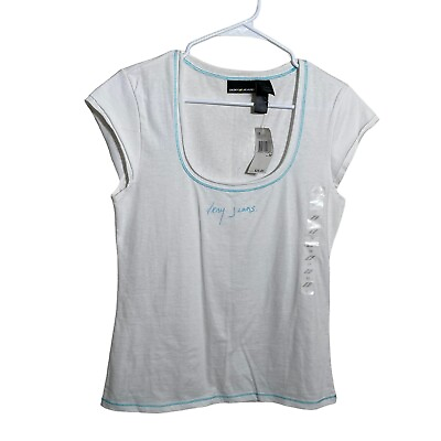 #ad DKNY Jeans T Shirt Women#x27;s Medium White Short Sleeve Tee NWT