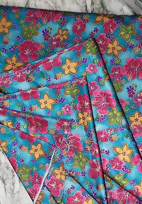 #ad Gorgeous Fabric. Vibrant Blue with Bright MultiColor Floral Print 58quot;x176quot;