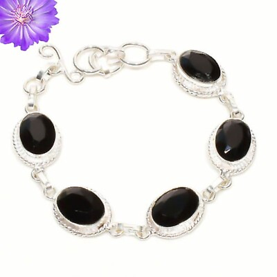 #ad Handmade Gift For Her 925 Silver Black Onyx Gemstone Chain Bracelet Jewelry