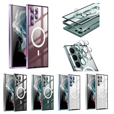#ad For Samsung S24 Ultra S21 S22 Shockproof Mag Safe Matte Metal Clear Rugged Case