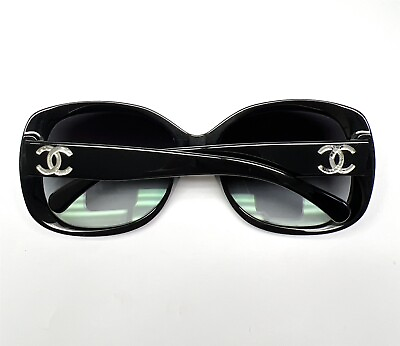 #ad Chanel 5183 501 3C Sunglasses Polished Black Gray Gradient w Silver CC Logo