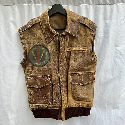 #ad WWII A 2 Leather Flight Jacket Customized Vest 103rd Bomb Group Patched