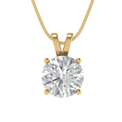 #ad 2 ct Round Classic Pendant 16quot; chain 14k Yellow Gold Lab Created White Sapphire