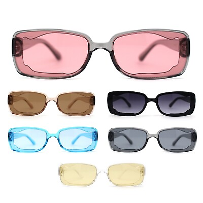 #ad Womens Mod Inset Lens Rectangle Plastic Minimal Sunglasses