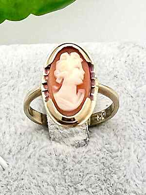 #ad 10K Gold Cameo Ring Vintage Estate 1950s Size 7 Carved Shell