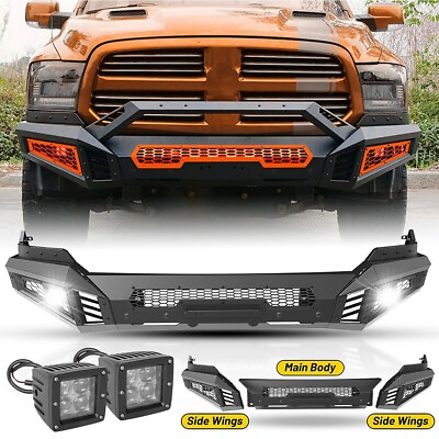 #ad Front Bumper Assembly w 2*4quot; LED Pod Lights For 2013 2014 2018 Dodge Ram 1500