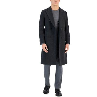 #ad Hugo Mens Gray Wool Blend Herringbone Long Overcoat Outerwear 46R BHFO 6171