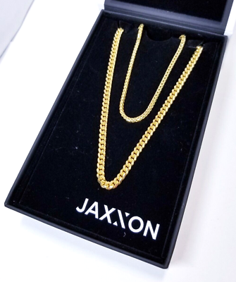 #ad Jaxxon Gold Tone Sterling Silver Cuban Link Franco Chain Stack 2 Necklace Set