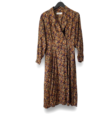 #ad Vintage St Michael#x27;s M amp; S Faux Wrap Dress UK 12 Midi Purple Brown Floral