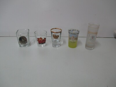 #ad Souvenirs Shot Glasses mixed lots with metal Decor and printed pictures.