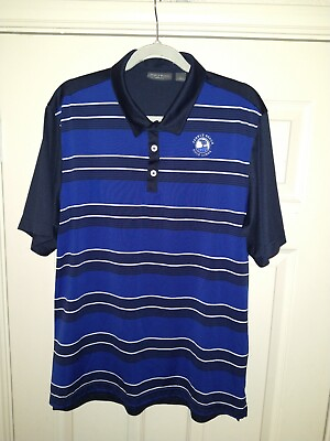 #ad Pebble Beach Collection Striped Short Sleeve Polo Shirt Men#x27;s sz Large