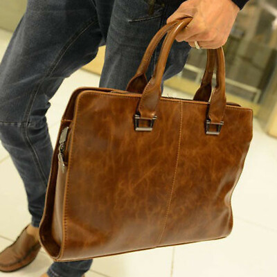 #ad Men#x27;s Leather Shoulder Messenger Bags Business Work Bag Laptop Briefcase Handbag $39.89