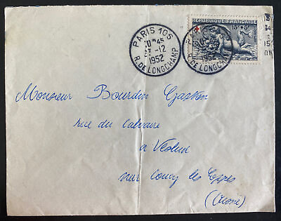 #ad 1952 Paris France Red Cross Semi Postal cover To Veslud