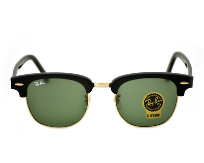 #ad Ray Ban RB3016 Clubmaster Classic Black Frame Green Lens 51mm Unisex