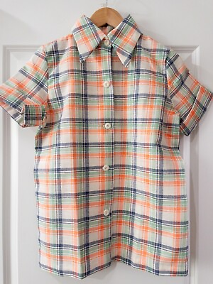 #ad NWOT Vintage Retro Women’s Plaid Button Shirt 60#x27;s 70#x27;s Size S M