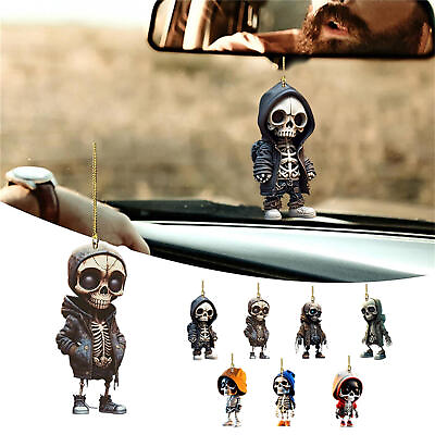 #ad 1Pc Cool Skeleton Figurine Car Hanging Ornament Rearview Mirror Pendant Decor