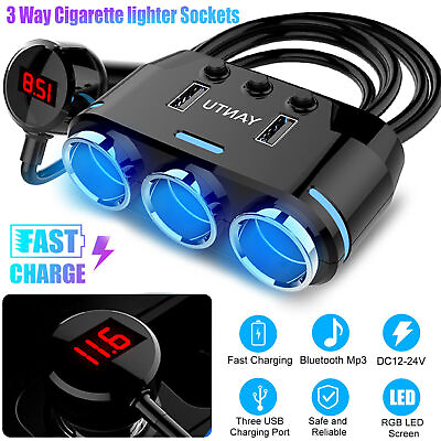 #ad 3 Way Multi Car Cigarette Lighter Socket Extension Splitter USB Charger DC 12V