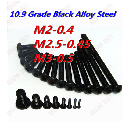 #ad M2 M2.5 M3 Grade 10.9 Black Alloy Steel Allen Hex Socket Button Head Screw Bolt