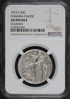 #ad 1915 S Panama Pacific 50C Silver Commemorative NGC AU Details Cleaned $329.00