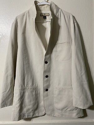 #ad Tommy Bahama Silk Linen Blazer Sport Jacket Cream Ivory Mens 3 Buttons