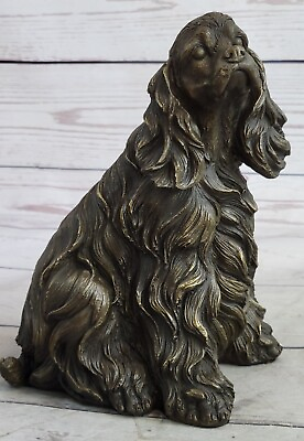#ad Handcrafted Bronze Sitting Cocker Spaniel Sculpture by English Artist Williams