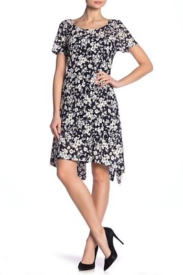#ad Robbie Bee Floral Lace Hi Lo Dress Navy NWT L