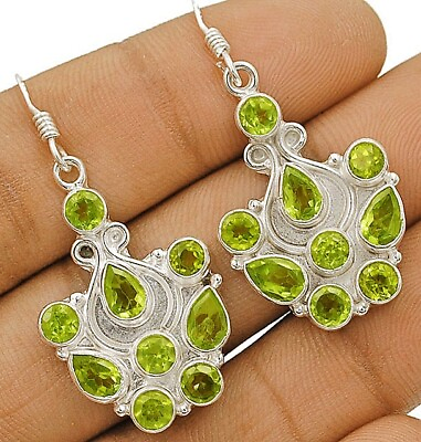 #ad Natural 2CT Peridot 925 Solid Sterling Silver Earrings ED23 5