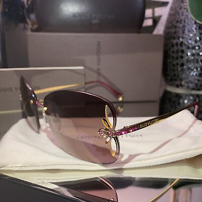 #ad Louis Vuitton Lily Sunglasses Gold Pink Swarovski Crystal Limited Edition RARE