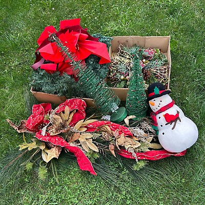 #ad Lot Of Christmas Decorations Home Decor Snowman Tree Red Bow Swag Flower Garland