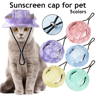 #ad Dog Hat Pet Sun Cap Visor Cap with Ear Holes Chin Strap for Dogs Cats Summer