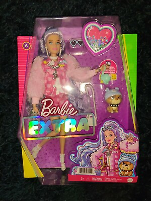 #ad 2021 Barbie Extra #6 Purple Hair Teddy Bear Jacket and Shorts Brand New in box