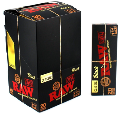 #ad ✨BLACK CLASSIC RAW CONE 1 1 4 SIZE 12 PACKS 💚FULL BOX 💚20 CONES PER PACK🦋