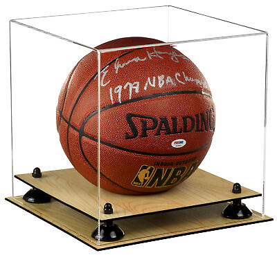 #ad Clear Acrylic Full Size Basketball Display Case w Black Risers amp; Wood Base A001