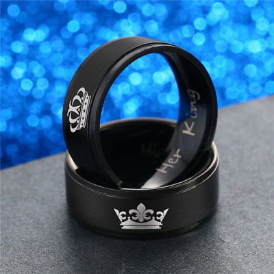 #ad Couple Ring His Queen and Her King Stainless Steel Lover Engagement Promise Band