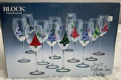#ad Block Crystal Balsam Tree Goblets Wine Glasses Set Of 12 Handpainted Xmas NEW