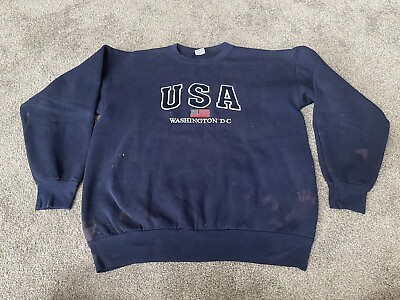 #ad Vintage Washington DC American Flag USA Mens Crewneck Sweatshirt Sweater XL Blue