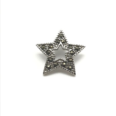#ad 925 Sterling Silver Marcasite Small Petite Open Star Shaped Pendant