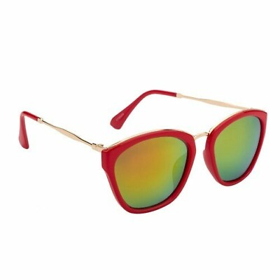 #ad FUN TIMES RETRO SUNGLASSES FOR WOMEN RED FRAME WITH MULTI COLOR LENS