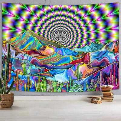 #ad Abstract Trippy Extra Large Tapestry Wall Hanging Psychedelic Cactus Rainbow