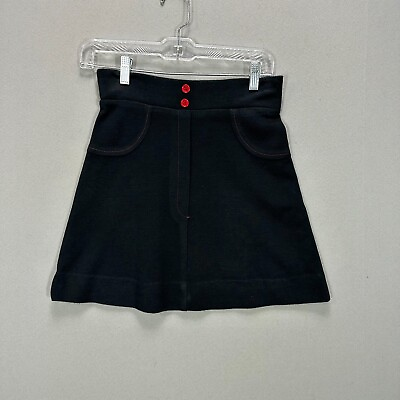 #ad True Vintage 60s 70s A line Mini Skirt Black Mod Hippie Size XS S 26quot; Waist USA