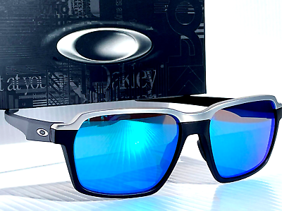 #ad NEW Oakley PARLAY Matte Black POLARIZED Galaxy Blue Mirror Lens Sunglass 4143