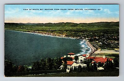 #ad Palos Verdes Estates CA California View Of South Bay Beaches Vintage Postcard
