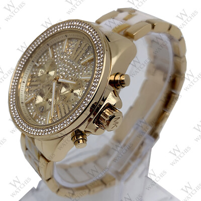 #ad New Michael Kors MK6157 Wren Gold Tone Crystal Chronograph Quartz Ladies Watch