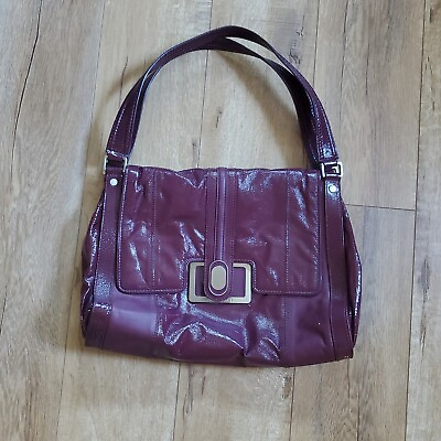 #ad Jill Stuart Purple Genuine Leather Large Shoulder Bag Tote 13x11x4 $59.99