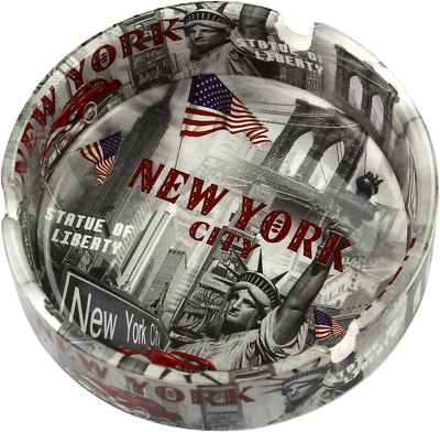 #ad New York Background W Flag Design Ceramic Ashtray Grey Small