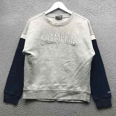 #ad Champion Authentic Sweatshirt Mens Medium M Embroidered Logo Heathered Gray Blue