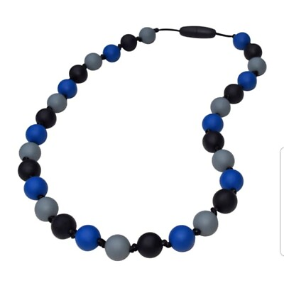 #ad Silicone Chewable Sensory Bead Necklace Anxiety Stress Relief Blue Black Gray