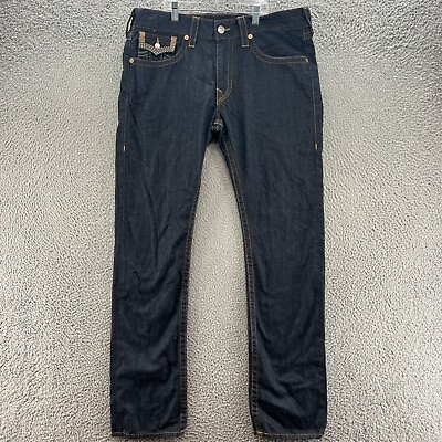 #ad True Religion Jeans Mens 36X34 Skinny Denim Cotton Dark Wash Embroidered Pants