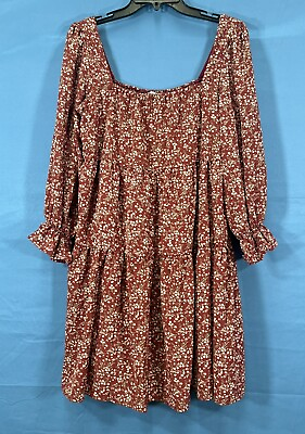 #ad SHESKY Burgundy FLORAL Lined Georgette TIERED Babydoll Peasant A LINE DRESS M